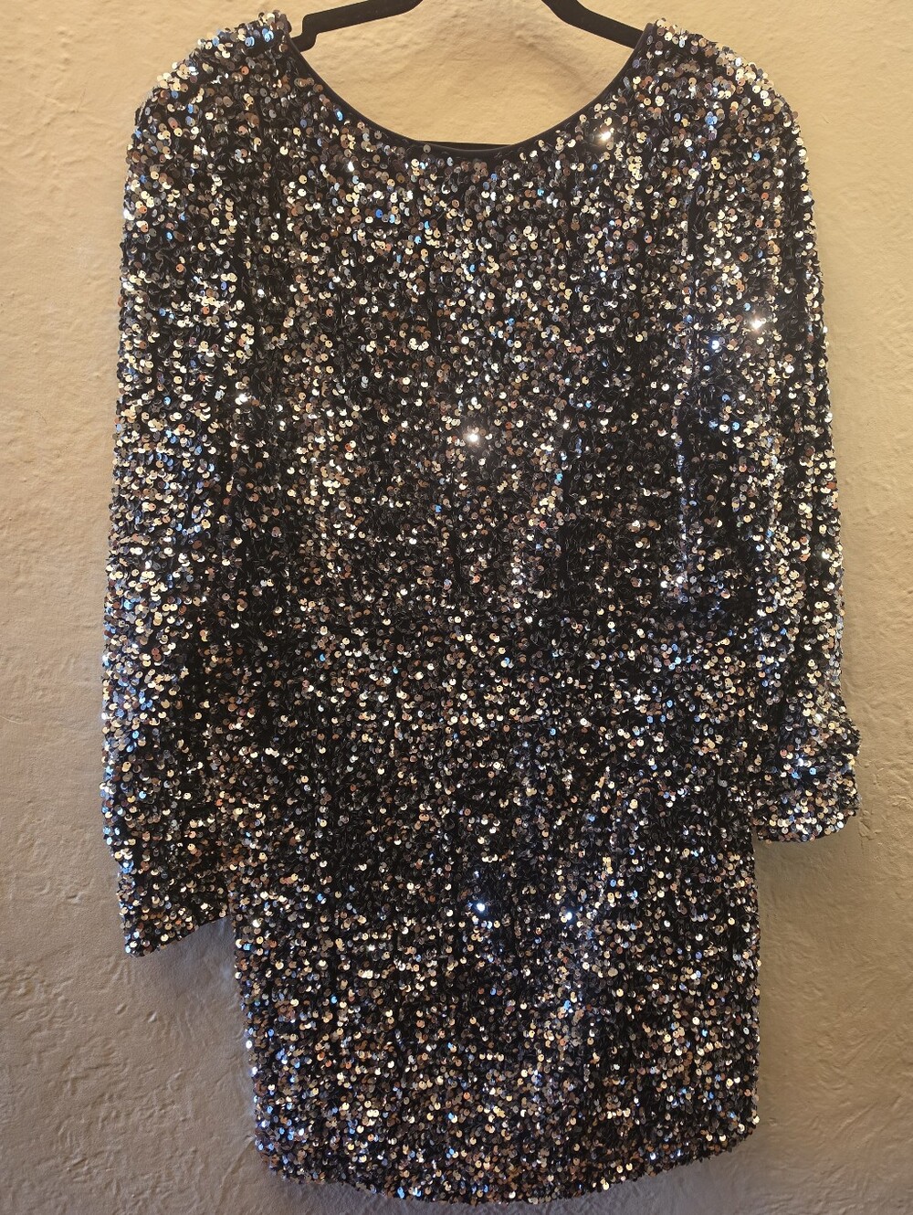 RW&CO Size 14 Black Silver Sequin Long Sleeve Mini Party Dress
